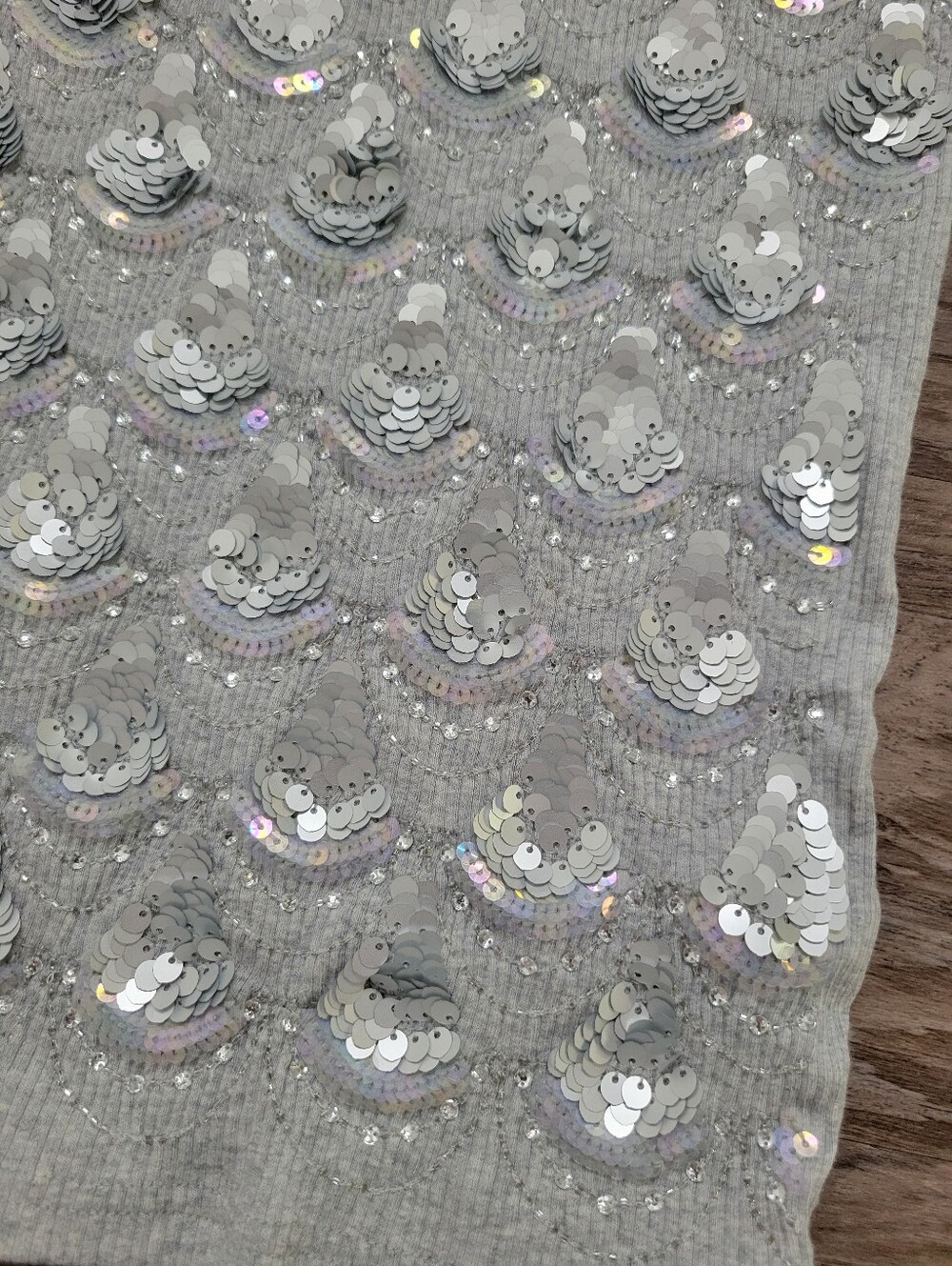 J Crew Sequin T Shirt Gray & Silver Embellished Ribbed Slim Fit Cotton Modal MD - Picture 6 of 11